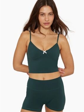 Dark Green Seamless Bralette Crop Top with Bow set active size xl